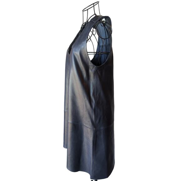 Zadig & Voltaire Room Cuir Lamb Leather Navy Blue Sleeveless Mini Dress Small - Picture 3 of 12